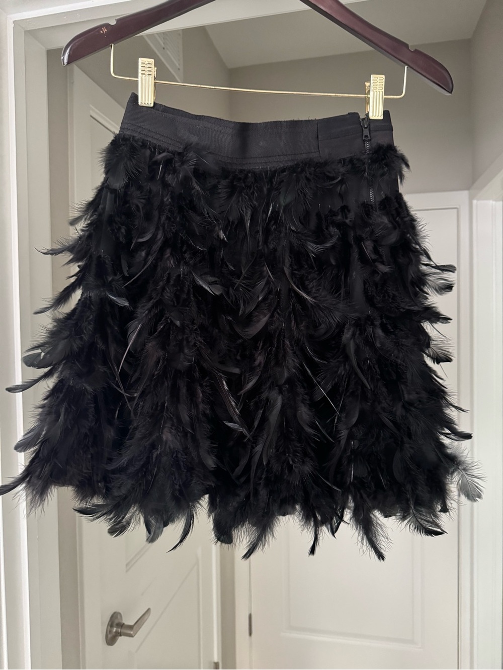 Alice + Olivia Cina Mini Skirt Black Feather Cocktail- 2